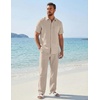 COOFANDY Men’s 2 Piece Sets Beach Outfits Cotton Short Sleeve Button Down Shirts Loose Pants Summer Vacation Casual Outfits(Moon Gray)