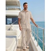 COOFANDY Men’s 2 Piece Sets Beach Outfits Cotton Short Sleeve Button Down Shirts Loose Pants Summer Vacation Casual Outfits(Moon Gray)