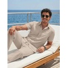 COOFANDY Men’s 2 Piece Sets Beach Outfits Cotton Short Sleeve Button Down Shirts Loose Pants Summer Vacation Casual Outfits(Moon Gray)