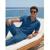 COOFANDY Men’s 2 Piece Sets Beach Outfits Cotton Short Sleeve Button Down Shirts Loose Pants Summer Vacation Casual Outfits(Navy)