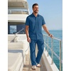 COOFANDY Men’s 2 Piece Sets Beach Outfits Cotton Short Sleeve Button Down Shirts Loose Pants Summer Vacation Casual Outfits(Navy)