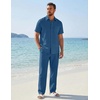 COOFANDY Men’s 2 Piece Sets Beach Outfits Cotton Short Sleeve Button Down Shirts Loose Pants Summer Vacation Casual Outfits(Navy)