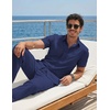 COOFANDY Men’s 2 Piece Sets Beach Outfits Cotton Short Sleeve Button Down Shirts Loose Pants Summer Vacation Casual Outfits(Navy Blue)