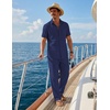 COOFANDY Men’s 2 Piece Sets Beach Outfits Cotton Short Sleeve Button Down Shirts Loose Pants Summer Vacation Casual Outfits(Navy Blue)