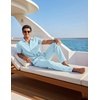 COOFANDY Men’s 2 Piece Sets Beach Outfits Cotton Short Sleeve Button Down Shirts Loose Pants Summer Vacation Casual Outfits(Sky Blue)
