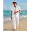 COOFANDY Men’s 2 Piece Sets Beach Outfits Cotton Short Sleeve Button Down Shirts Loose Pants Summer Vacation Casual Outfits(White)