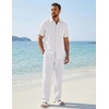 COOFANDY Men’s 2 Piece Sets Beach Outfits Cotton Short Sleeve Button Down Shirts Loose Pants Summer Vacation Casual Outfits(White)