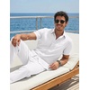 COOFANDY Men’s 2 Piece Sets Beach Outfits Cotton Short Sleeve Button Down Shirts Loose Pants Summer Vacation Casual Outfits(White)