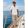 COOFANDY Men’s 2 Piece Sets Beach Outfits Cotton Short Sleeve Button Down Shirts Loose Pants Summer Vacation Casual Outfits(White Shirt/Moon Gray Pants)