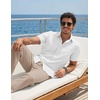 COOFANDY Men’s 2 Piece Sets Beach Outfits Cotton Short Sleeve Button Down Shirts Loose Pants Summer Vacation Casual Outfits(White Shirt/Moon Gray Pants)