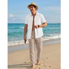 COOFANDY Men’s 2 Piece Sets Beach Outfits Cotton Short Sleeve Button Down Shirts Loose Pants Summer Vacation Casual Outfits(White Shirt/Moon Gray Pants)