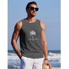 COOFANDY Mens Beach Tank Tops Summer Cotton Sleeveless Graphic T Shirts Palm Tree Casual Vacation Muscle Tank(Dark Grey-coconut Tree)