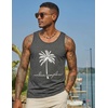 COOFANDY Mens Beach Tank Tops Summer Cotton Sleeveless Graphic T Shirts Palm Tree Casual Vacation Muscle Tank(Dark Grey-coconut Tree)
