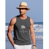 COOFANDY Mens Beach Tank Tops Summer Cotton Sleeveless Graphic T Shirts Palm Tree Casual Vacation Muscle Tank(Dark Grey-coconut Tree)