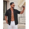 COOFANDY Mens Casual Button Down Shirt Short Sleeve Lightweight Summer Beach Shirts Textured Linen Shirt(Black)