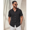 COOFANDY Mens Casual Button Down Shirt Short Sleeve Lightweight Summer Beach Shirts Textured Linen Shirt(Black)
