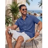 COOFANDY Mens Casual Button Down Shirt Short Sleeve Lightweight Summer Beach Shirts Textured Linen Shirt(Blue)