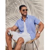 COOFANDY Mens Casual Button Down Shirt Short Sleeve Lightweight Summer Beach Shirts Textured Linen Shirt(Light Blue)