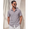 COOFANDY Mens Casual Button Down Shirt Short Sleeve Lightweight Summer Beach Shirts Textured Linen Shirt(Light Gray)