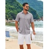 COOFANDY Mens Casual Button Down Shirt Short Sleeve Lightweight Summer Beach Shirts Textured Linen Shirt(Light Gray)