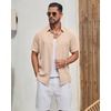 COOFANDY Mens Casual Button Down Shirt Short Sleeve Lightweight Summer Beach Shirts Textured Linen Shirt(Light Khaki)