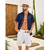 COOFANDY Mens Casual Button Down Shirt Short Sleeve Lightweight Summer Beach Shirts Textured Linen Shirt(Navy Blue)