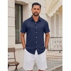 COOFANDY Mens Casual Button Down Shirt Short Sleeve Lightweight Summer Beach Shirts Textured Linen Shirt(Navy Blue)