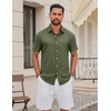 COOFANDY Mens Casual Button Down Shirt Short Sleeve Lightweight Summer Beach Shirts Textured Linen Shirt(Olive Green)