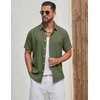 COOFANDY Mens Casual Button Down Shirt Short Sleeve Lightweight Summer Beach Shirts Textured Linen Shirt(Olive Green)