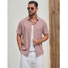 COOFANDY Mens Casual Button Down Shirt Short Sleeve Lightweight Summer Beach Shirts Textured Linen Shirt(Pink)
