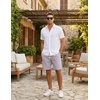 COOFANDY Men’s Casual Cotton Linen Shorts Elastic Waist Drawstring Shorts Summer Beach Vacation(Light Grey)