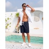 COOFANDY Men’s Casual Cotton Linen Shorts Elastic Waist Drawstring Shorts Summer Beach Vacation(Navy Blue)