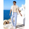 COOFANDY Men’s Cotton Linen Pants [Relaxed Fit] Casual Drawstring Dress Pants Beach Summer Lightweight Trousers(Light Blue)