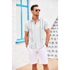COOFANDY Men’s Cuban Guayabera Shirt Short Sleeve Button Down Shirts Casual Summer Beach Linen Shirts(White-blue Webbing)