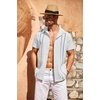 COOFANDY Men’s Cuban Guayabera Shirt Short Sleeve Button Down Shirts Casual Summer Beach Linen Shirts(White-blue Webbing)