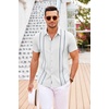 COOFANDY Men’s Cuban Guayabera Shirt Short Sleeve Button Down Shirts Casual Summer Beach Linen Shirts(White-blue Webbing)