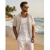 COOFANDY Men’s Cuban Guayabera Shirts Button Down Short Sleeve Shirt Casual Linen Summer Beach Shirts(Beige)