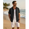 COOFANDY Men’s Cuban Guayabera Shirts Button Down Short Sleeve Shirt Casual Linen Summer Beach Shirts(Black)