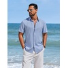 COOFANDY Men’s Cuban Guayabera Shirts Button Down Short Sleeve Shirt Casual Linen Summer Beach Shirts(Blue)