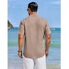 COOFANDY Men’s Cuban Guayabera Shirts Button Down Short Sleeve Shirt Casual Linen Summer Beach Shirts(Khaki)