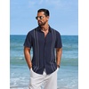 COOFANDY Men’s Cuban Guayabera Shirts Button Down Short Sleeve Shirt Casual Linen Summer Beach Shirts(Navy Blue)