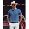 COOFANDY Mens Knit Polo Shirts Short Sleeve Ribbed Textured Polo Shirt Lightweight Casual Golf Shirts Collared T Shirt(Denim Blue)
