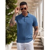 COOFANDY Mens Knit Polo Shirts Short Sleeve Ribbed Textured Polo Shirt Lightweight Casual Golf Shirts Collared T Shirt(Denim Blue)