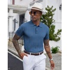 COOFANDY Mens Knit Polo Shirts Short Sleeve Ribbed Textured Polo Shirt Lightweight Casual Golf Shirts Collared T Shirt(Denim Blue)