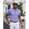 COOFANDY Mens Knit Polo Shirts Short Sleeve Ribbed Textured Polo Shirt Lightweight Casual Golf Shirts Collared T Shirt(Light Purple)