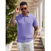 COOFANDY Mens Knit Polo Shirts Short Sleeve Ribbed Textured Polo Shirt Lightweight Casual Golf Shirts Collared T Shirt(Light Purple)