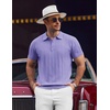 COOFANDY Mens Knit Polo Shirts Short Sleeve Ribbed Textured Polo Shirt Lightweight Casual Golf Shirts Collared T Shirt(Light Purple)