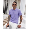 COOFANDY Mens Knit Polo Shirts Short Sleeve Ribbed Textured Polo Shirt Lightweight Casual Golf Shirts Collared T Shirt(Light Purple)