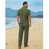 COOFANDY Men’s Linen Sets 2 Piece Beach Outfit Casual Short Sleeve Button Down Shirts Loose Pants Summer Vacation Outfits(Army Green)