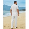 COOFANDY Men’s Linen Sets 2 Piece Beach Outfit Casual Short Sleeve Button Down Shirts Loose Pants Summer Vacation Outfits(A-white)